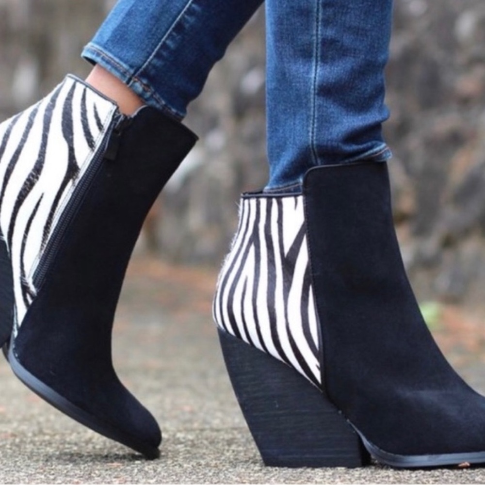 Very Volatile Black and White Zebra Ankle Boots